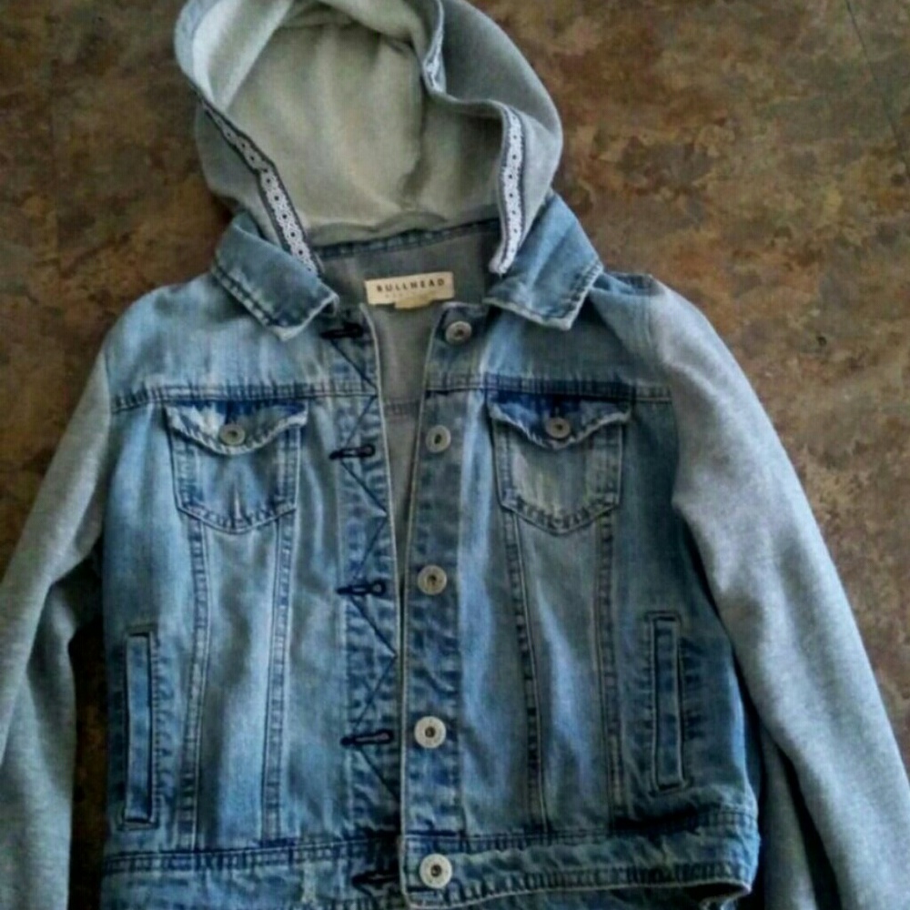 Distressed Faded Blue Denim Jean Jacket Button Up